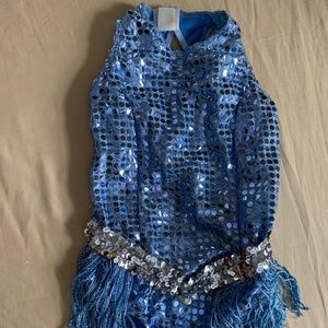Art Stone Sequins Tap Tassel Fringes Dress Performance Dance Wear size small U2